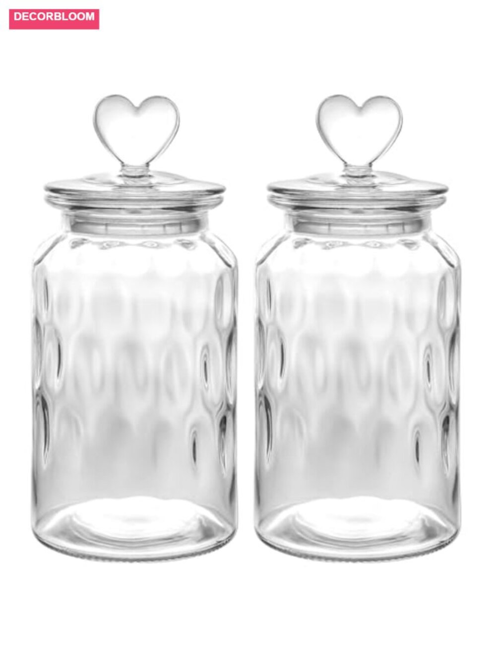 Set of 2 Heart-Shaped Glass Candy Jars 45oz Airtight Lids Food Storage